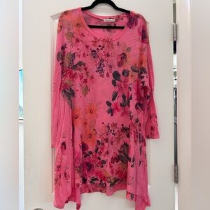 Cactus floral and sparkles midi length dress/tunic. Long sleeve. Fairy. Whimsy.